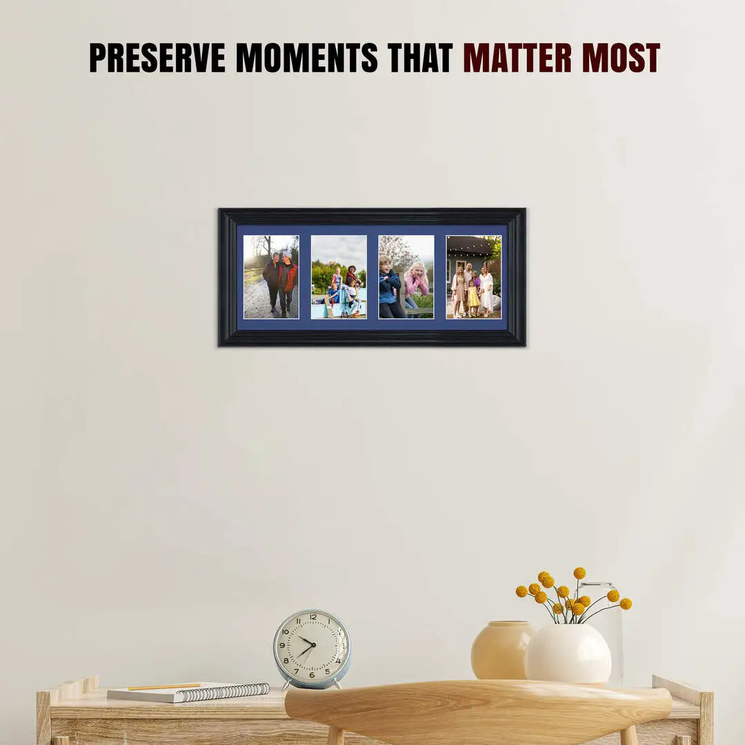 50x20cm Black Classic Multi Aperture Photo Frame - Fits 6x4" (x4) Photos | Collage Frame thumbnail 2