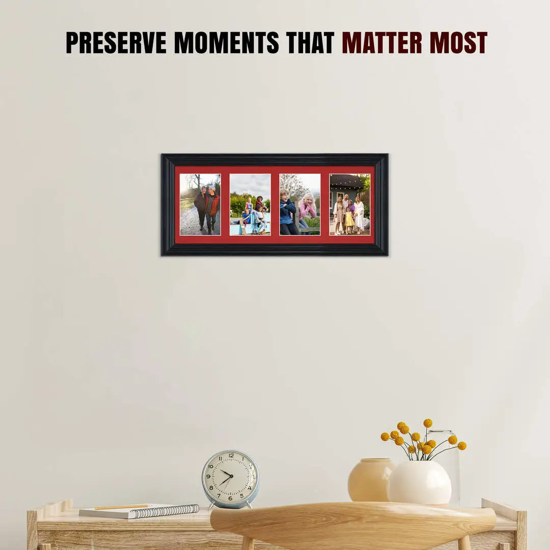 50x20cm Black Classic Multi Aperture Photo Frame - Fits 6x4" (x4) Photos | Collage Frame thumbnail 2