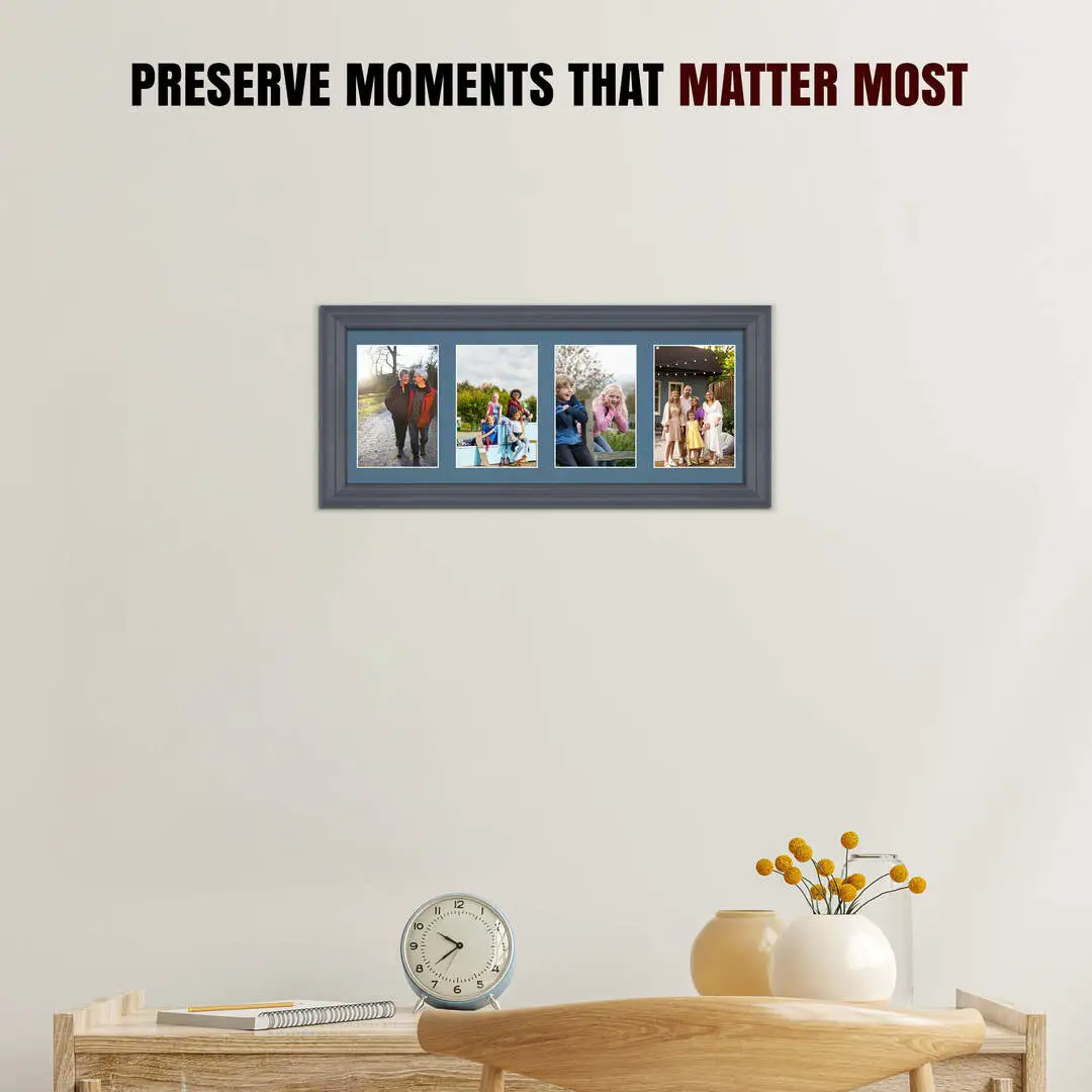 50x20cm Dark Grey Classic Multi Aperture Photo Frame Holds 6x4" (x4) Photos With Pompador Mount | Modern Collage Frame thumbnail 2