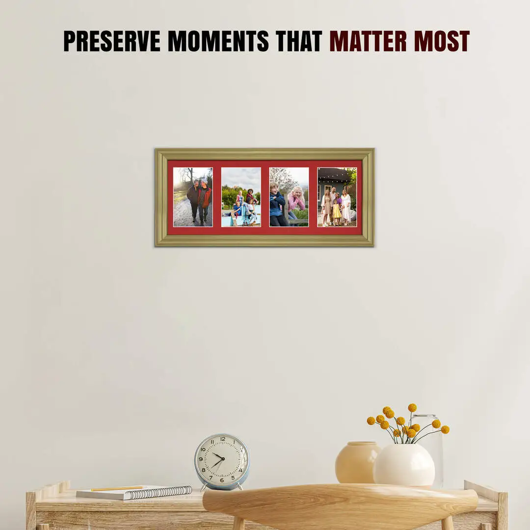 50x20cm Classic Gold Multi Aperture Photo Frame - Fits 6x4" (x4) Photos | Collage Frame thumbnail 2