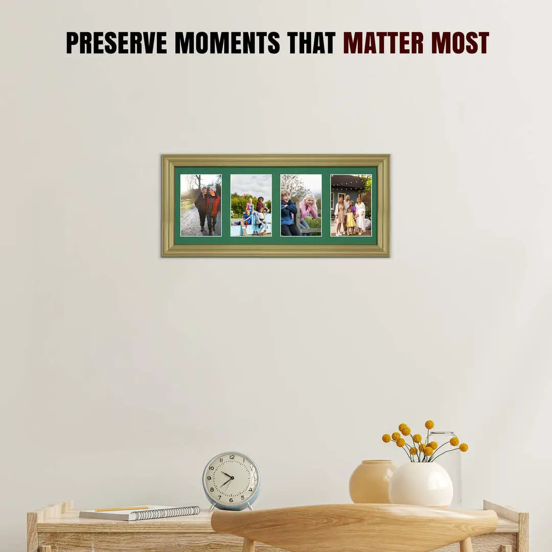 50x20cm Classic Gold Multi Aperture Photo Frame - Fits 6x4" (x4) Photos | Collage Frame thumbnail 2