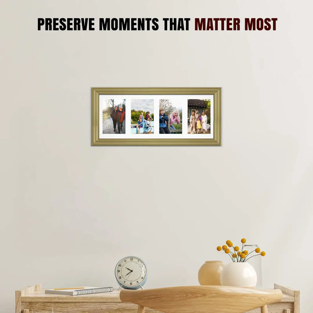 50x20cm Gold Classic Multi Aperture Photo Frame Holds 6x4" (x4) Photos With Ice White Mount | Modern Collage Frame thumbnail 2