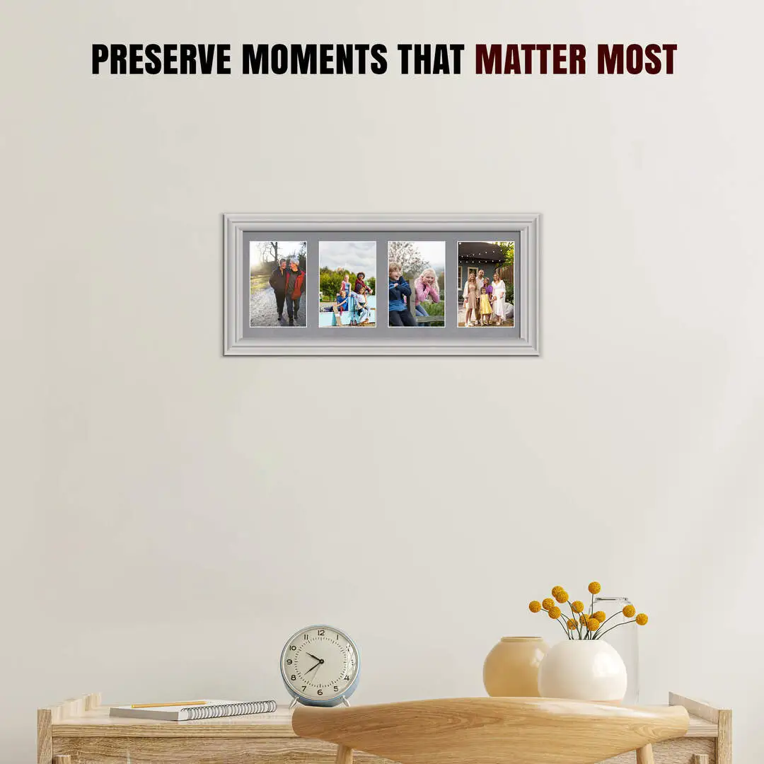 50x20cm Classic Light Grey Multi Aperture Photo Frame - Fits 6x4" (x4) Photos | Collage Frame thumbnail 2