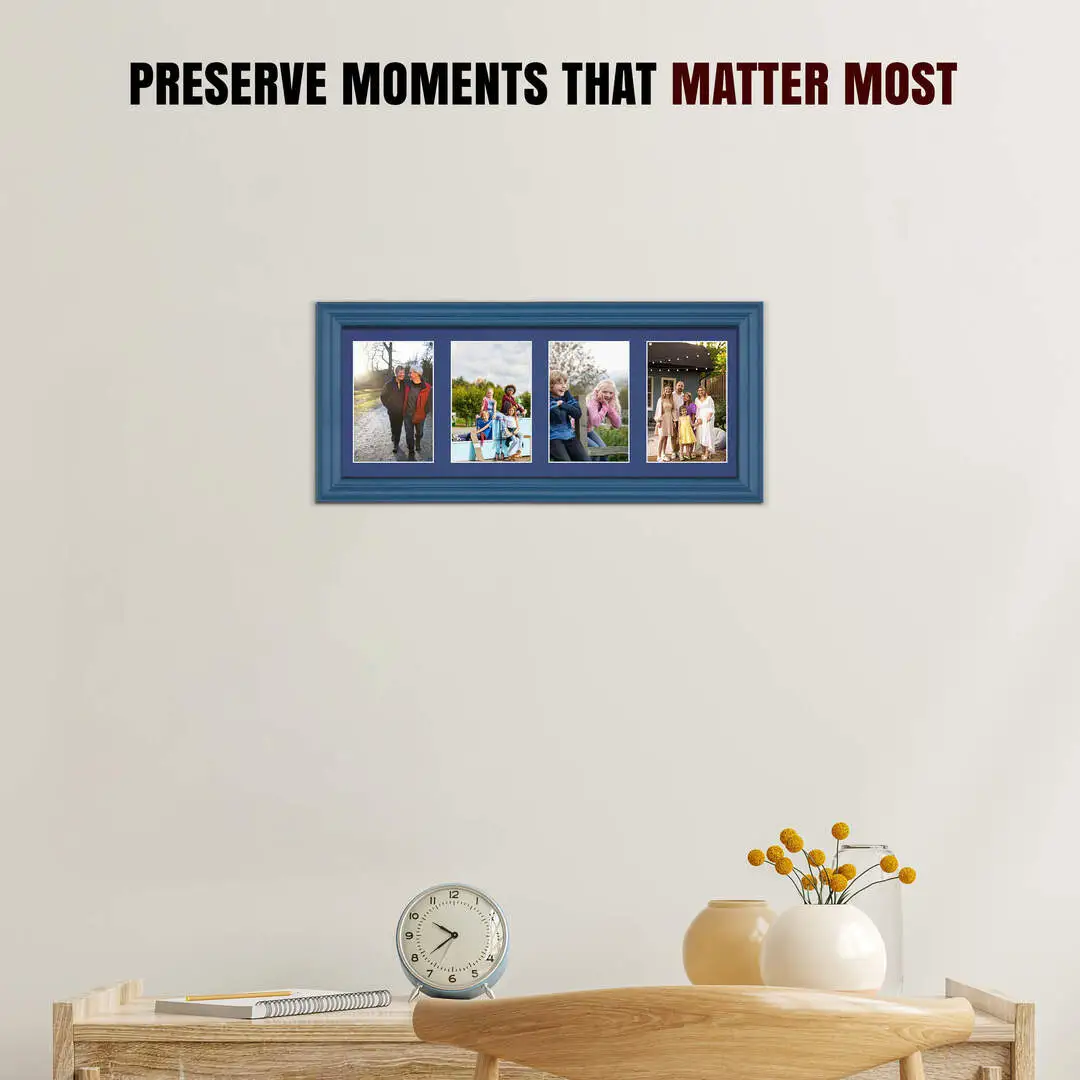 50x20cm Classic Navy Blue Multi Aperture Photo Frame - Fits 6x4" (x4) Photos | Collage Frame thumbnail 2