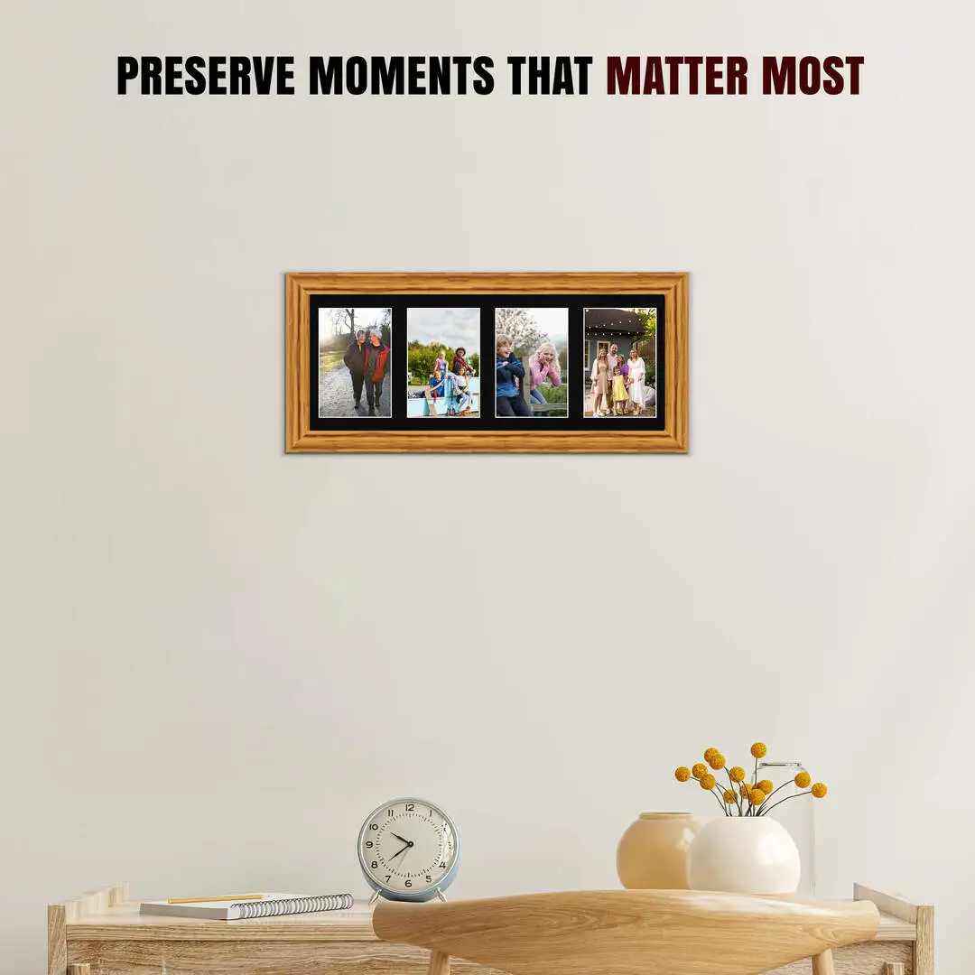 50x20cm Oak Classic Multi Aperture Photo Frame - Fits 6x4" (x4) Photos | Collage Frame thumbnail 2
