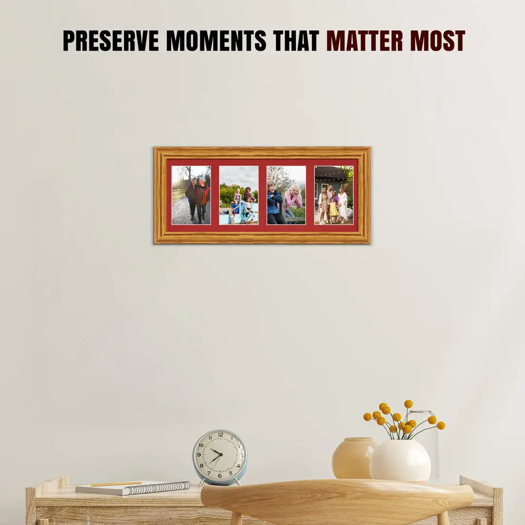 50x20cm Classic Oak Multi Aperture Photo Frame - Fits 6x4" (x4) Photos | Collage Frame thumbnail 2