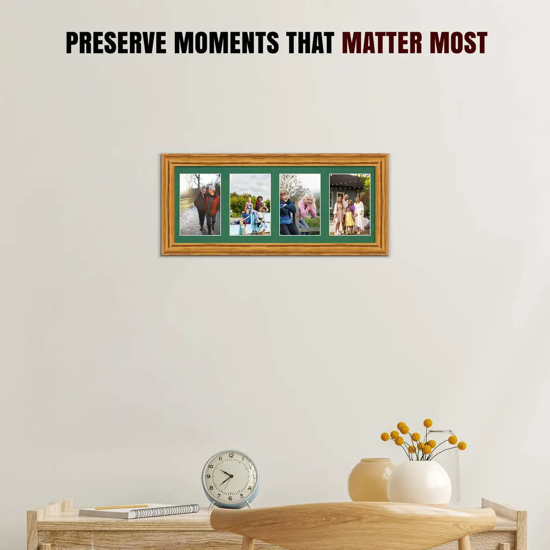 50x20cm Classic Oak Multi Aperture Photo Frame - Fits 6x4" (x4) Photos | Collage Frame thumbnail 2