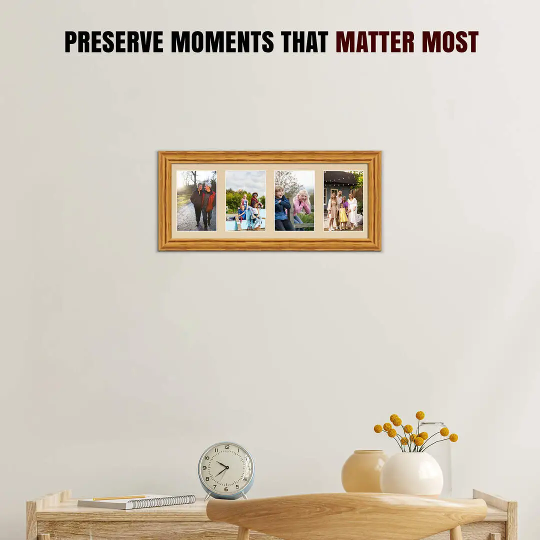 50x20cm Oak Classic Multi Aperture Photo Frame - Fits 6x4" (x4) Photos | Collage Frame thumbnail 2