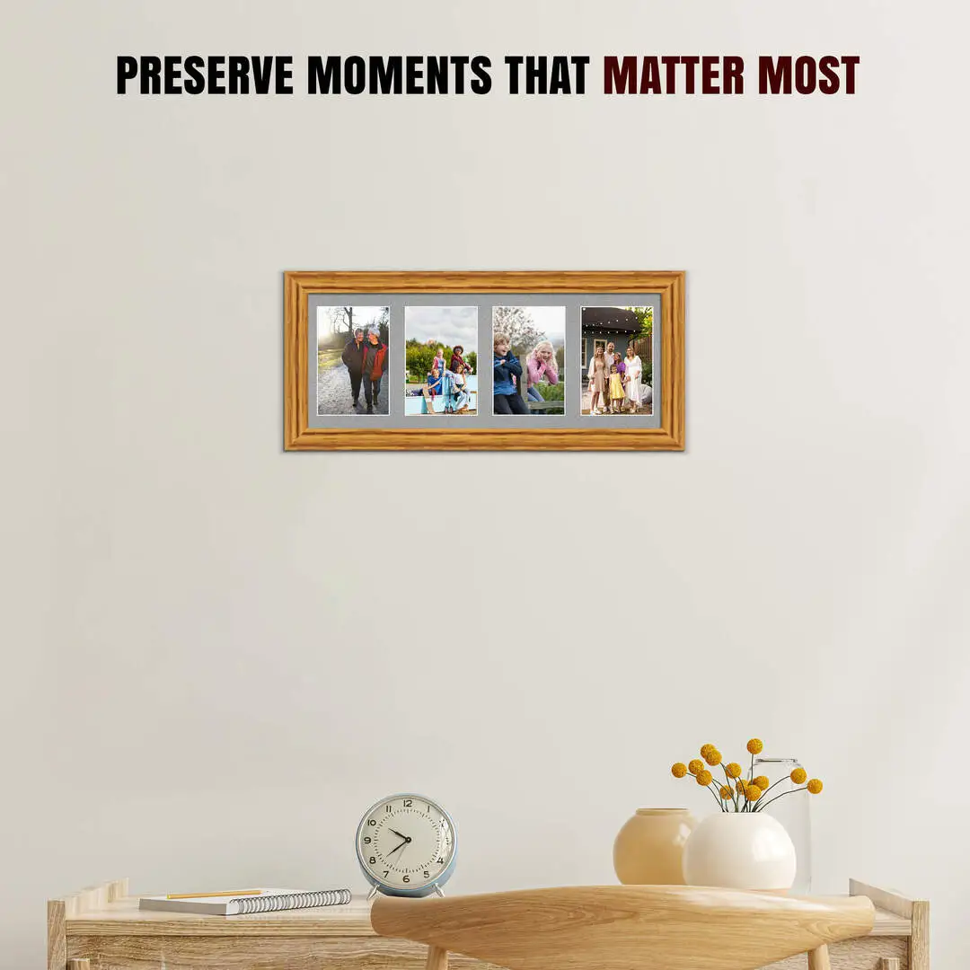 50x20cm Oak Classic Multi Aperture Photo Frame Holds 6x4" (x4) Photos With Silver Mount | Modern Collage Frame thumbnail 2