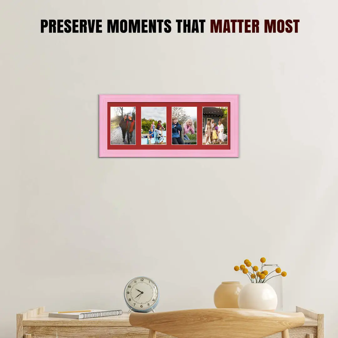 50x20cm Pastel Pink Classic Multi Aperture Photo Frame Holds 6x4" (x4) Photos With Crimson Mount | Modern Collage Frame thumbnail 2