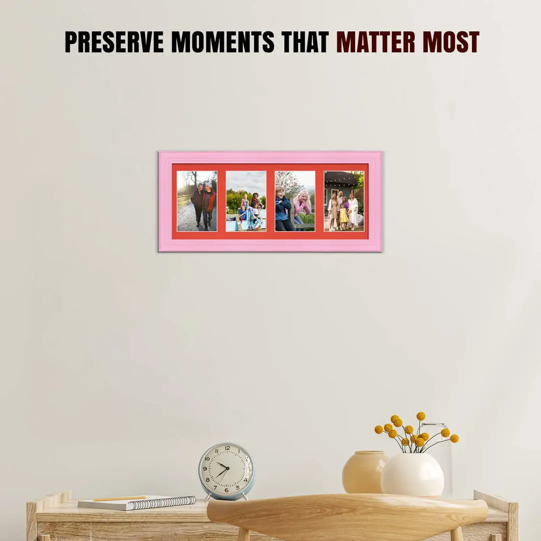 50x20cm Pastel Pink Classic Multi Aperture Photo Frame - Fits 6x4" (x4) Photos | Collage Frame thumbnail 2