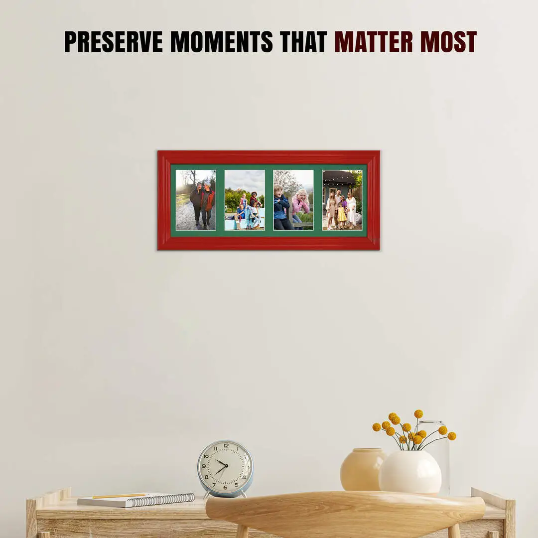 50x20cm Red Classic Multi Aperture Photo Frame - Fits 6x4" (x4) Photos | Collage Frame thumbnail 2