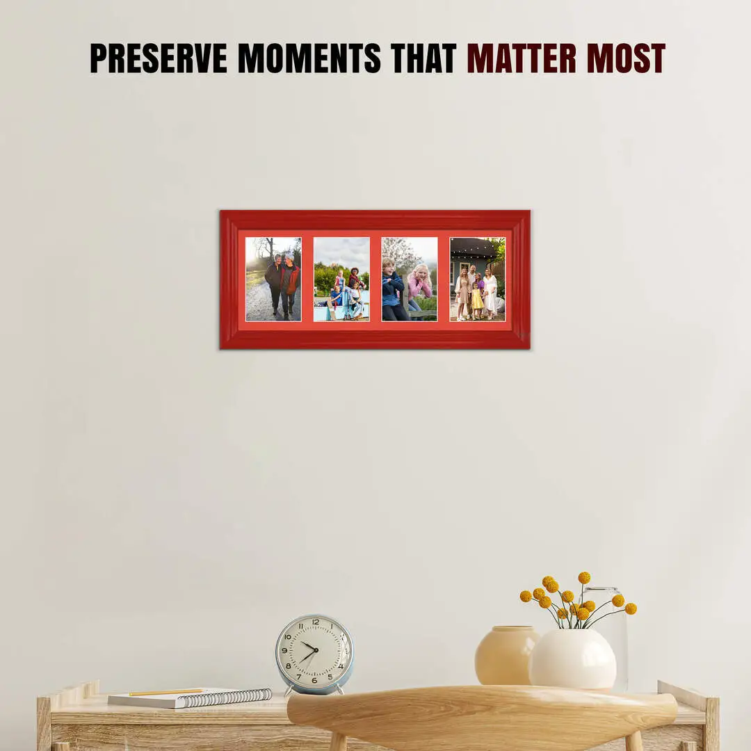 50x20cm Red Classic Multi Aperture Photo Frame Holds 6x4" (x4) Photos With Poppy Red Mount | Modern Collage Frame thumbnail 2