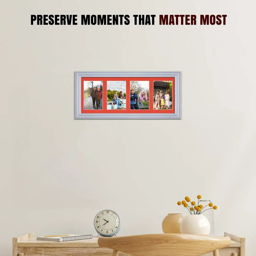 50x20cm Classic Silver Multi Aperture Photo Frame - Fits 6x4" (x4) Photos | Collage Frame thumbnail 2