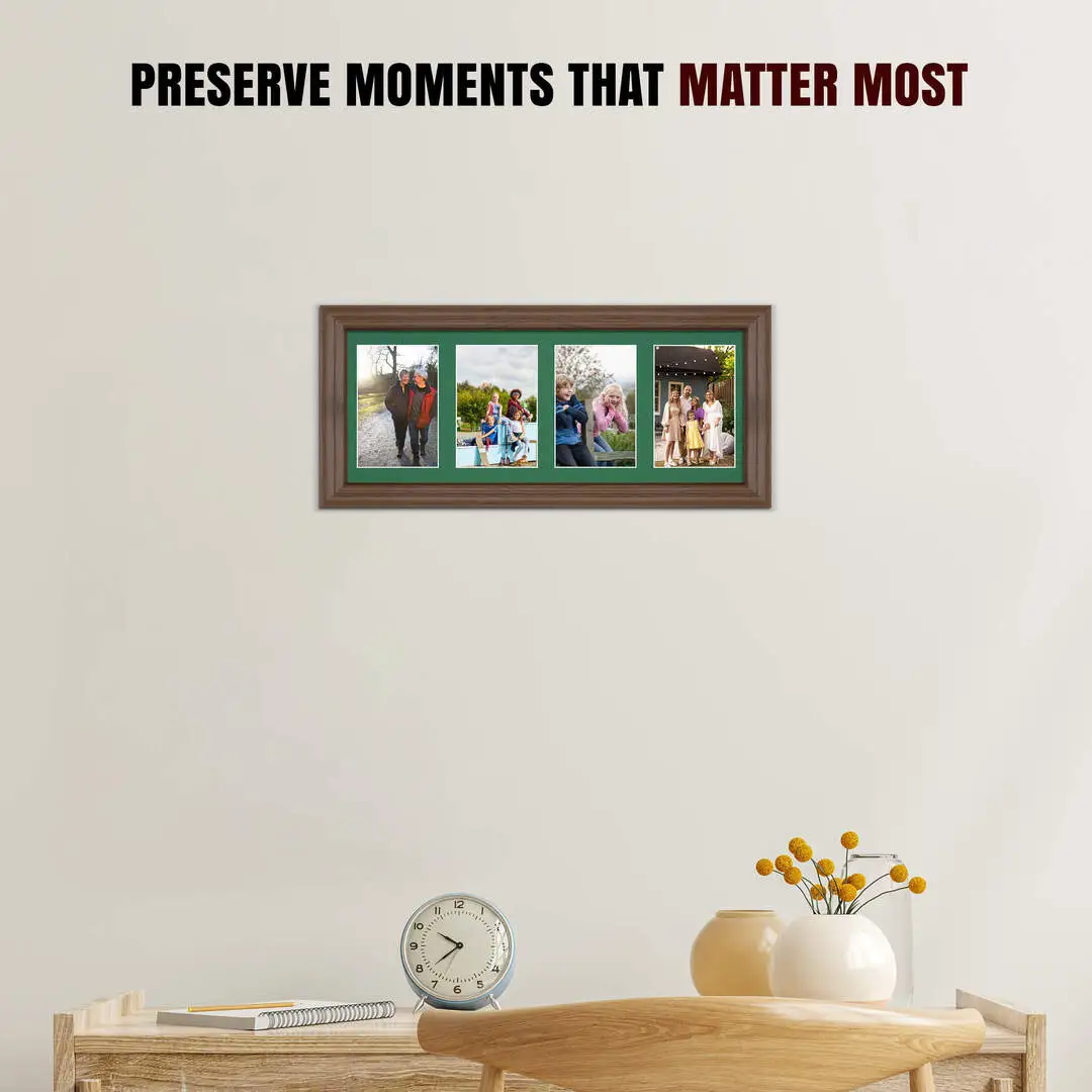 50x20cm Classic Walnut Multi Aperture Photo Frame - Fits 6x4" (x4) Photos | Collage Frame thumbnail 2
