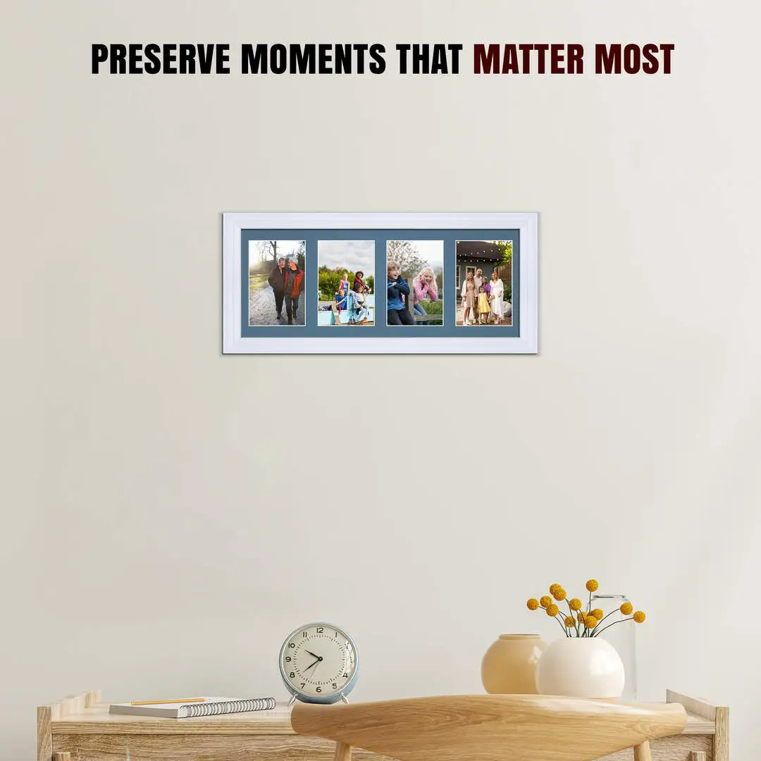50x20cm White Classic Multi Aperture Photo Frame Holds 6x4" (x4) Photos With Pompador Mount | Modern Collage Frame thumbnail 2