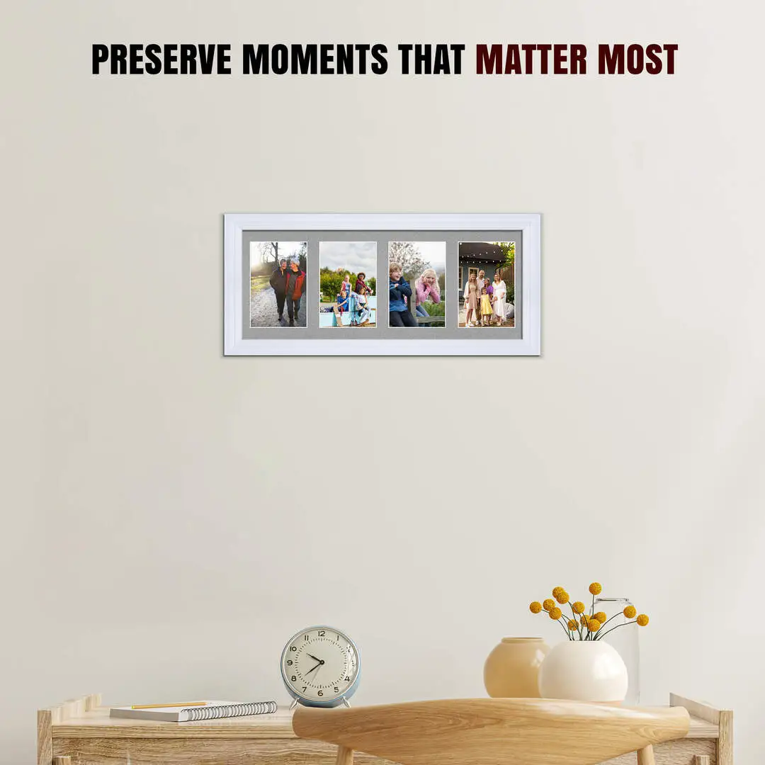 50x20cm White Classic Multi Aperture Photo Frame - Fits 6x4" (x4) Photos | Collage Frame thumbnail 2