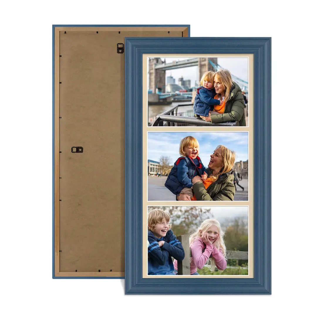 16x8" Classic Navy Blue Multi Aperture Photo Frame - Fits 7x5" (x3) Photos | Collage Frame