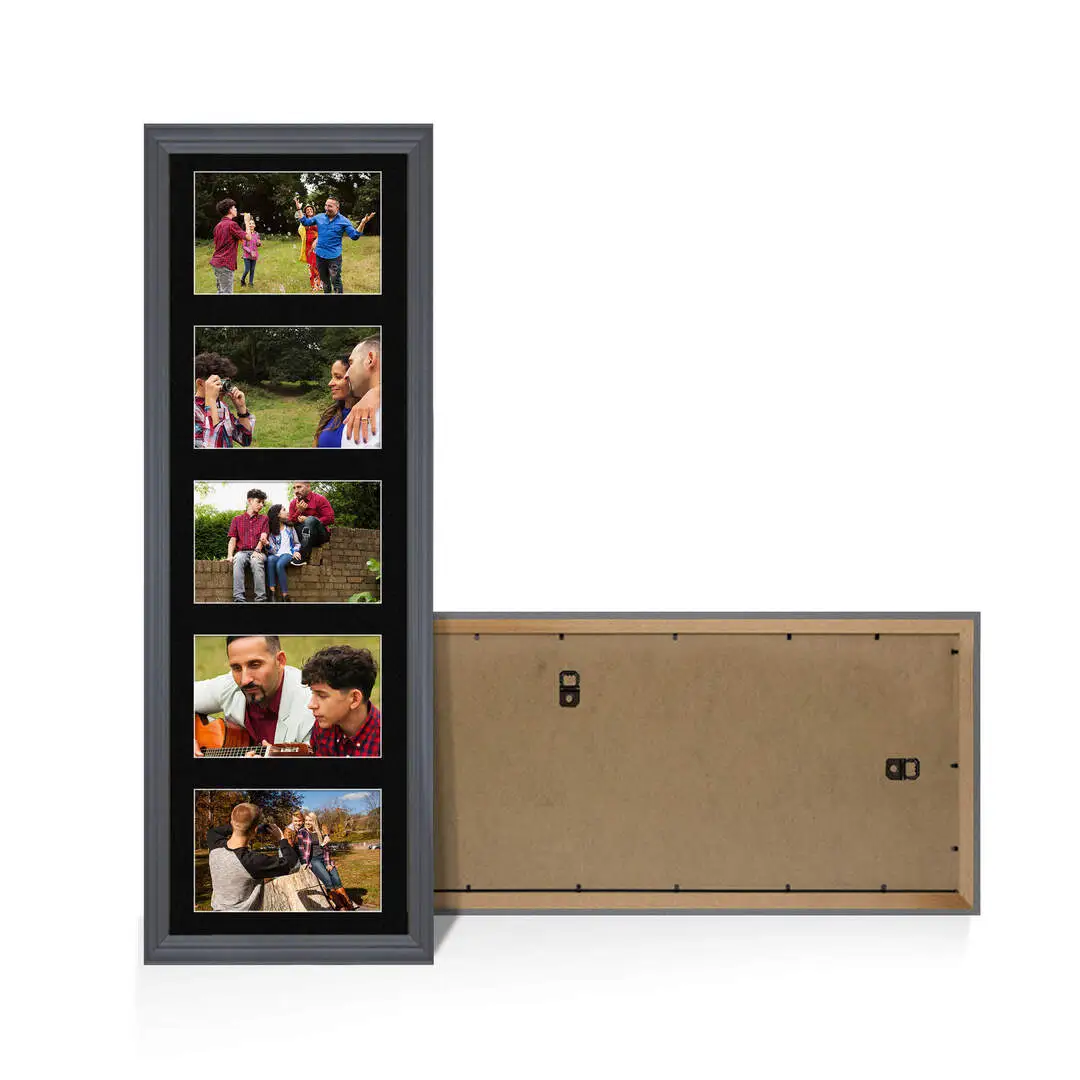 26x8" Dark Grey Sleek Multi Aperture Photo Frame - Fits 6x4" (x5) Photos | Collage Frame