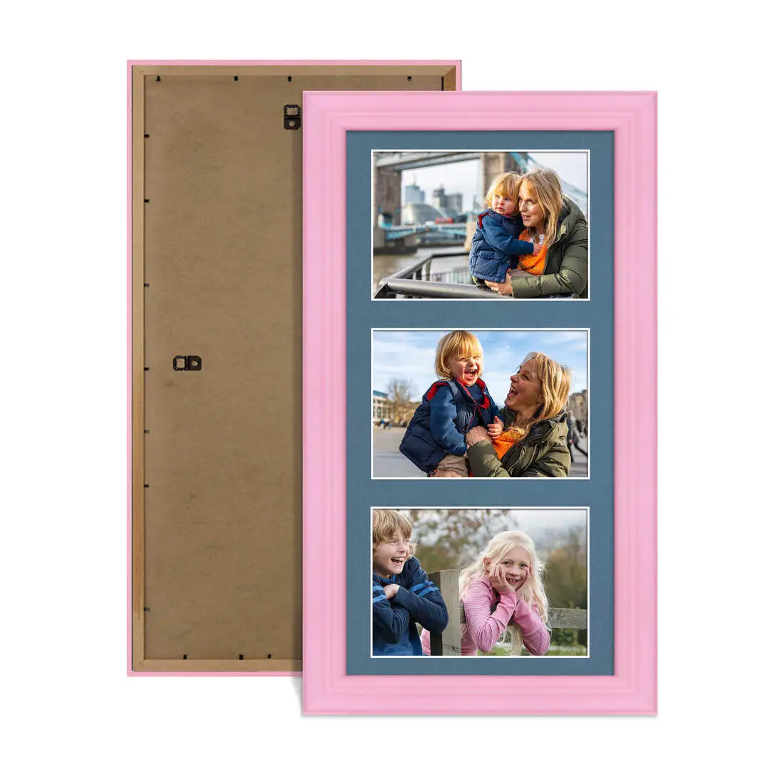 40x20cm Pastel Pink Sleek Multi Aperture Photo Frame - Fits 6x4" (x3) Photos | Collage Frame