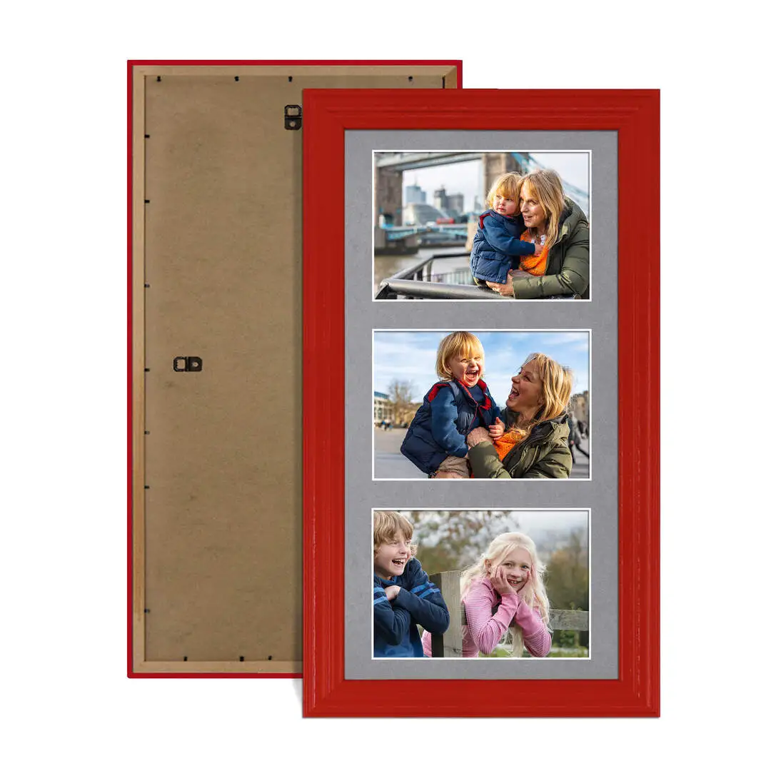 40x20cm Modern Multi Aperture Photo Frame Holds 6x4" (x3) Photos With Mid Grey Mount | Modern Collage Frame