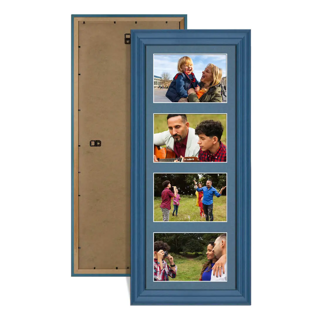50x20cm Navy Blue Modern Multi Aperture Photo Frame Holds 6x4" (x4) Photos With Pompador Mount | Modern Collage Frame