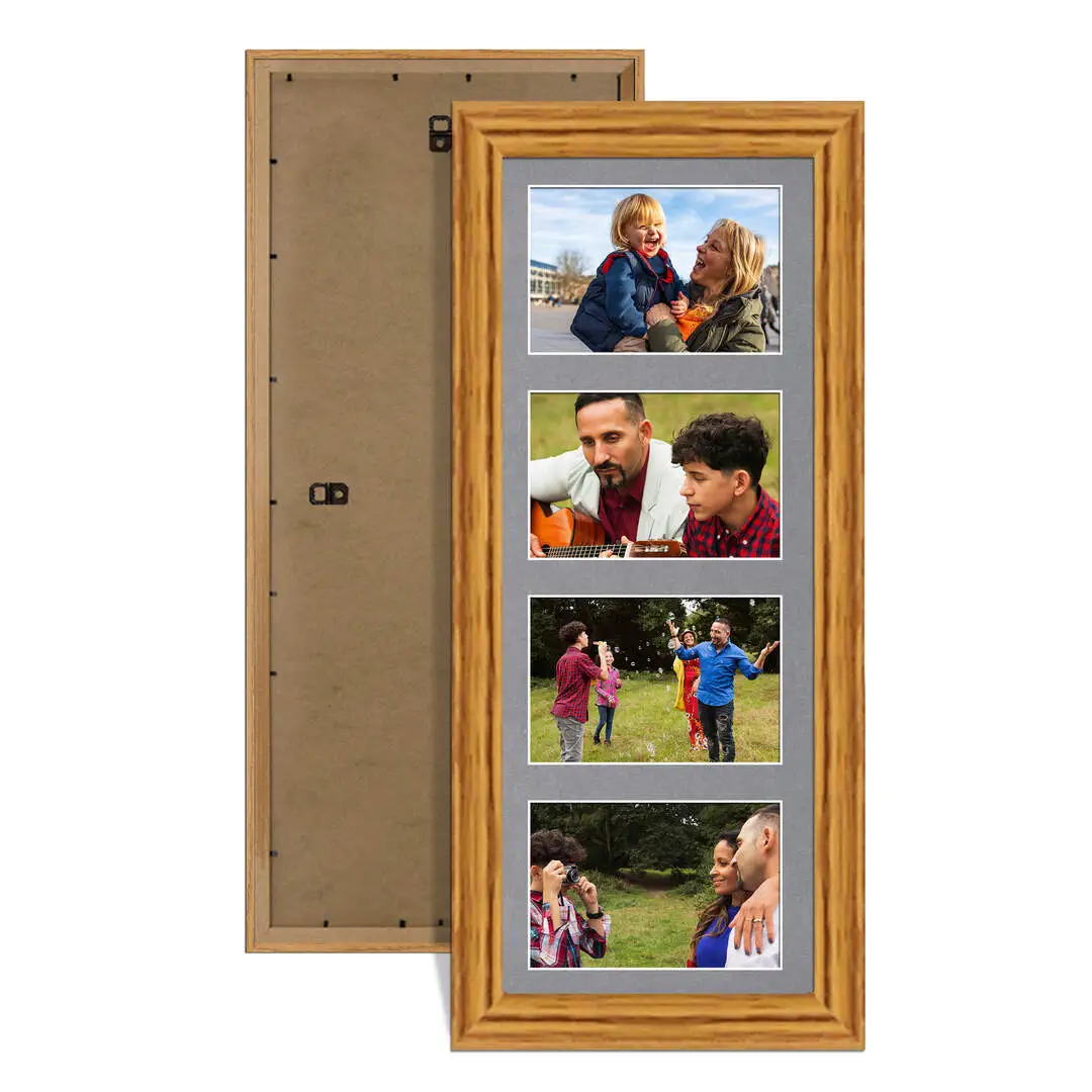 50x20cm Oak Sleek Multi Aperture Photo Frame - Fits 6x4" (x4) Photos | Collage Frame