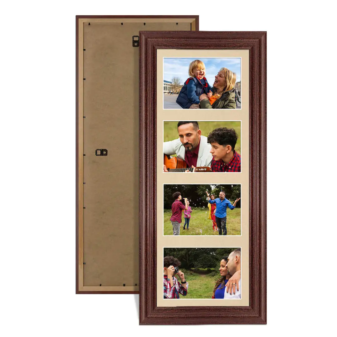 50x20cm Classic Rose Wood Multi Aperture Photo Frame - Fits 6x4" (x4) Photos | Collage Frame