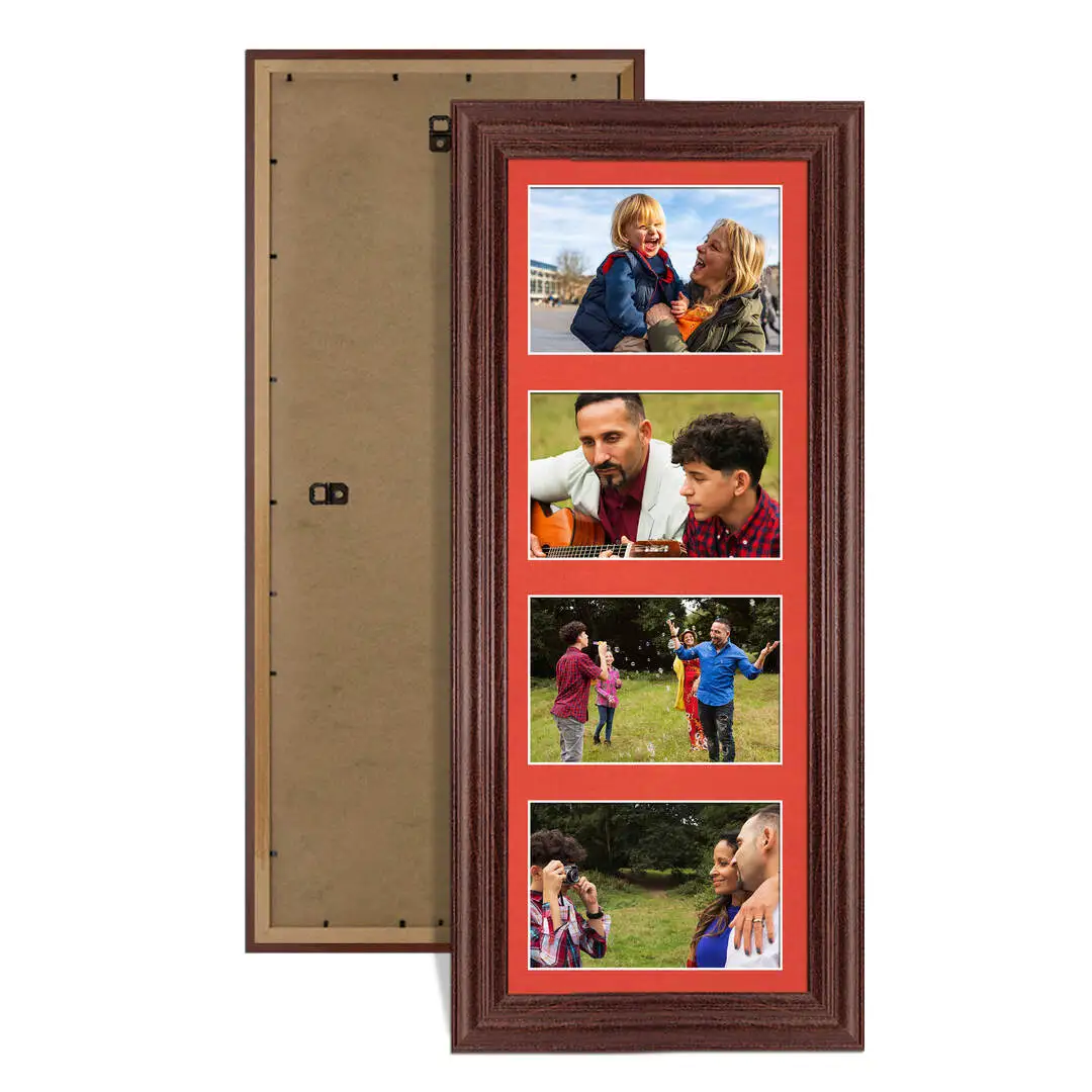 50x20cm Rose Wood Classic Multi Aperture Photo Frame - Fits 6x4" (x4) Photos | Collage Frame