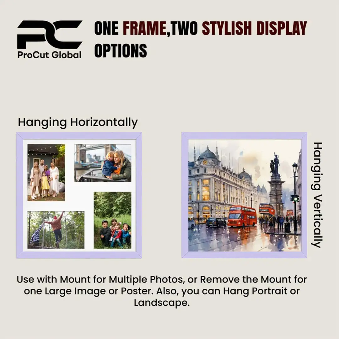 12x12" Purple Sleek Multi Aperture Photo Frame Holds 6x4" (x4) Photos With Silver Mount | Modern Collage Frame thumbnail 4