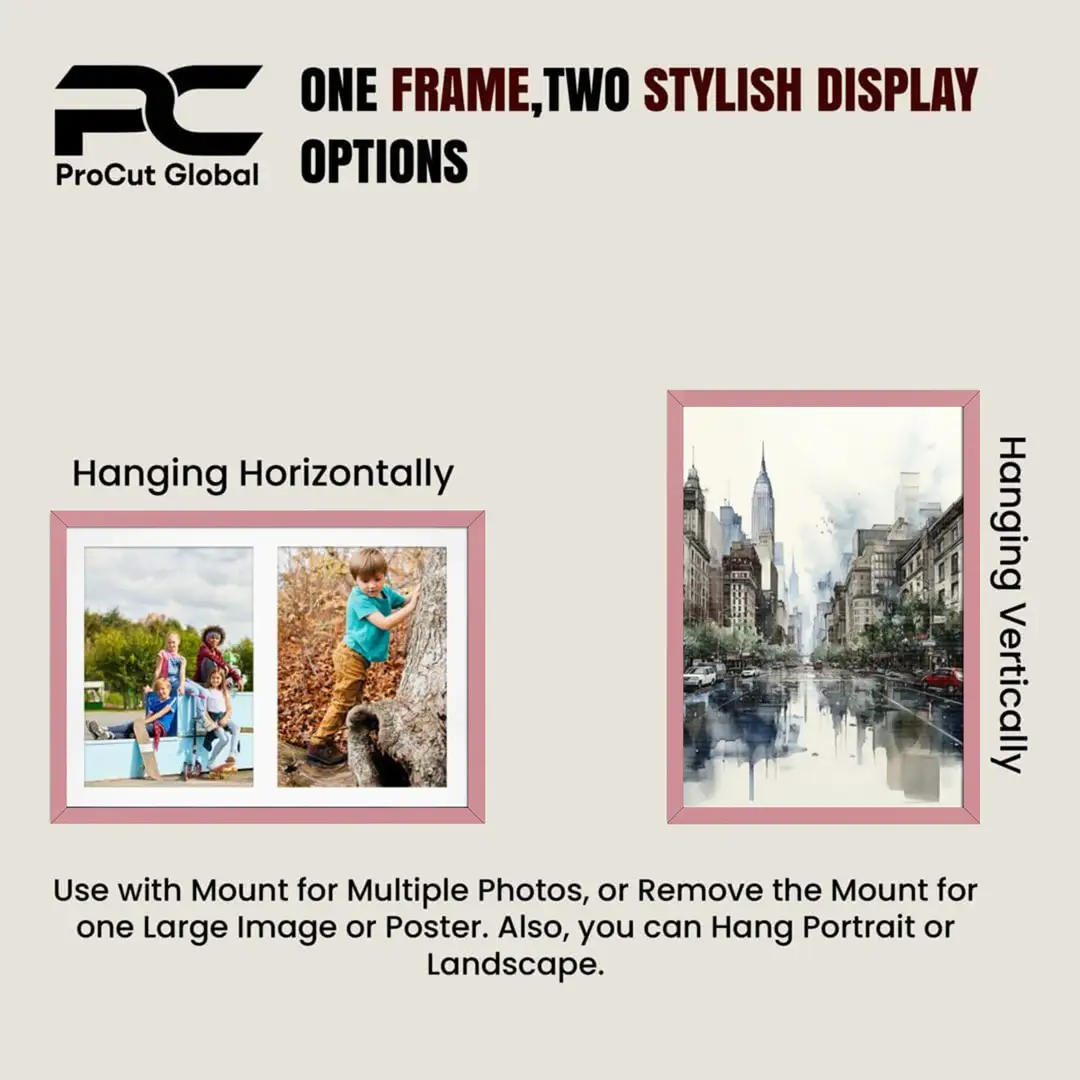 20x14" Pastel Pink Sleek Multi Aperture Photo Frame Holds A4 (x2) Photos With Crimson Mount | Modern Collage Frame thumbnail 4