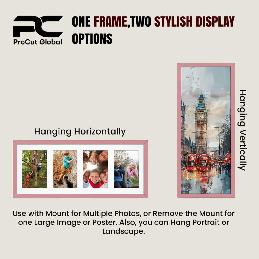 50x20cm Pastel Pink Sleek Multi Aperture Photo Frame - Fits 6x4" (x4) Photos | Collage Frame thumbnail 4
