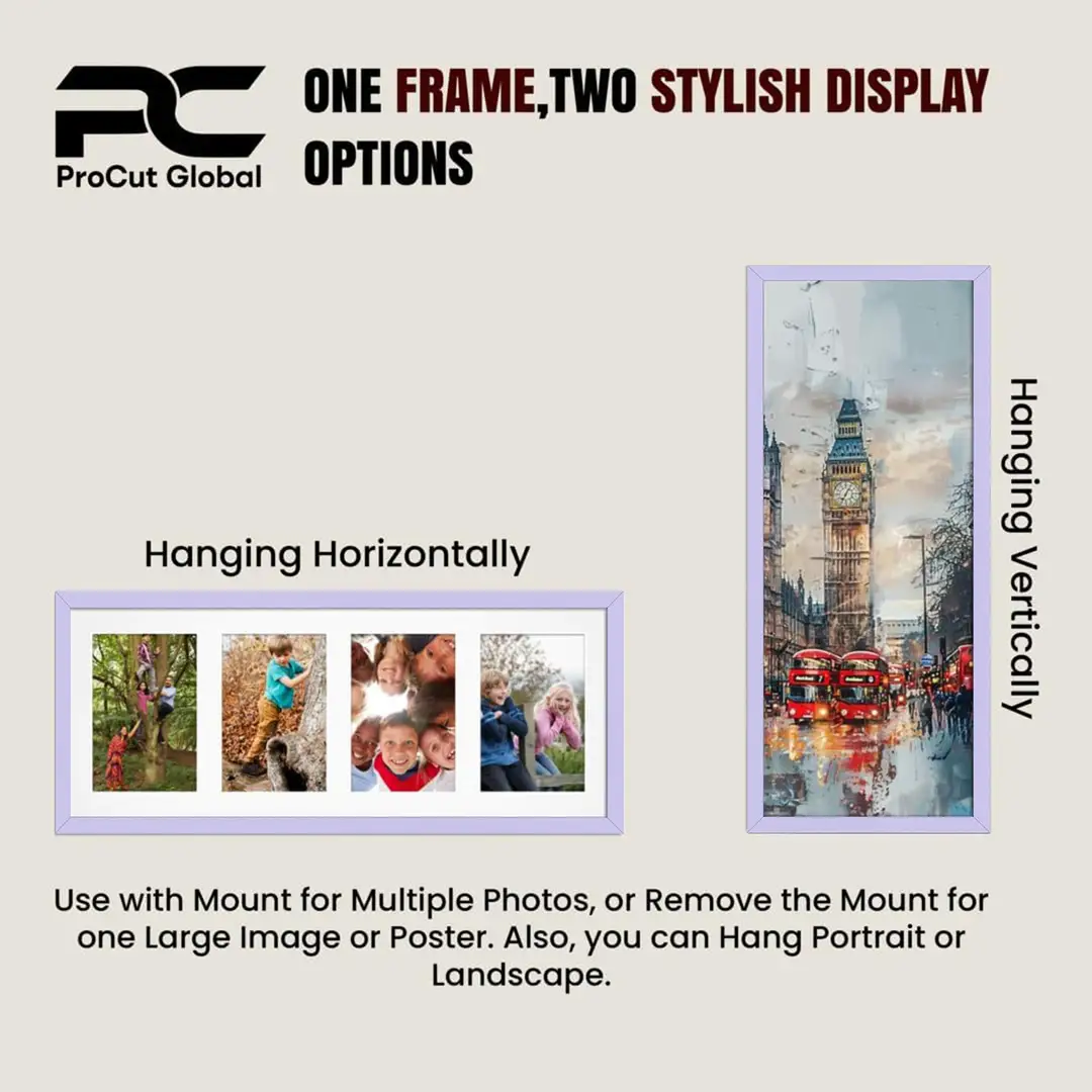 50x20cm Purple Sleek Multi Aperture Photo Frame Holds 6x4" (x4) Photos With Silver Mount | Modern Collage Frame thumbnail 4