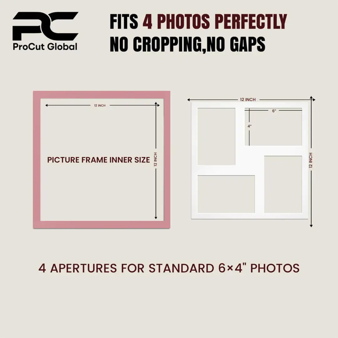 12x12" Sleek Pastel Pink Multi Aperture Photo Frame - Fits 6x4" (x4) Photos | Collage Frame thumbnail 3