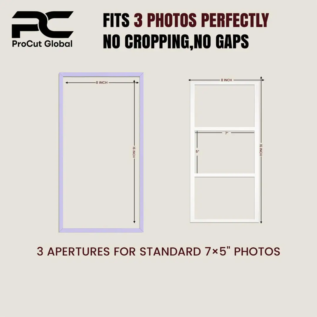 16x8" Purple Sleek Multi Aperture Photo Frame - Fits 7x5" (x3) Photos | Collage Frame thumbnail 3