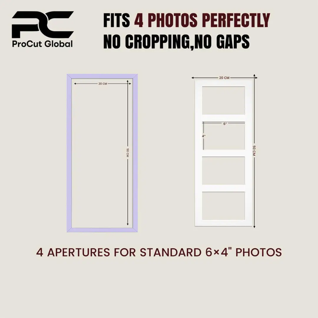 50x20cm Purple Sleek Multi Aperture Photo Frame Holds 6x4" (x4) Photos With Black Mount | Modern Collage Frame thumbnail 3