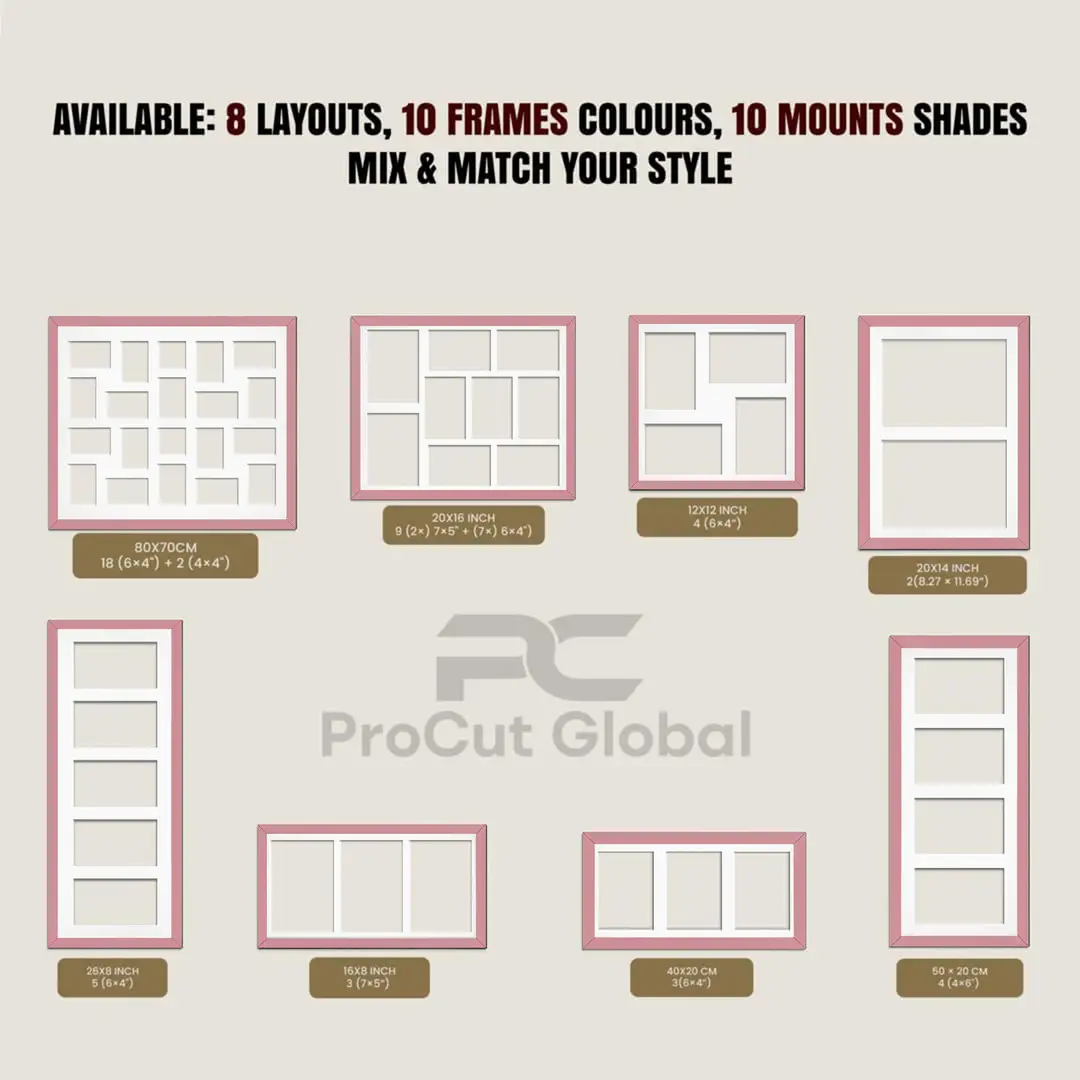 16x8" Sleek Pastel Pink Multi Aperture Photo Frame - Fits 7x5" (x3) Photos | Collage Frame thumbnail 8