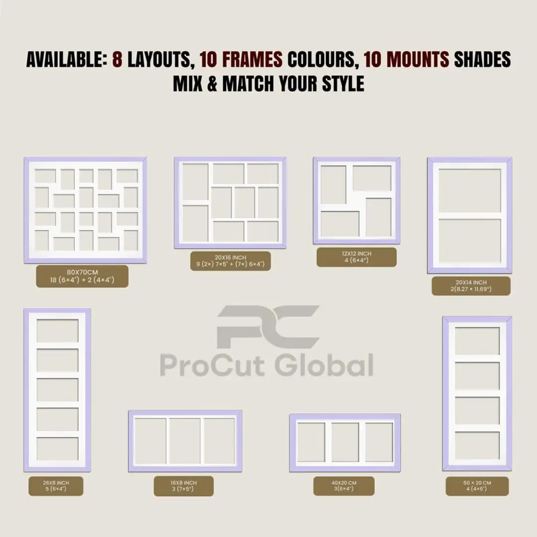 40x20cm Purple Sleek Multi Aperture Photo Frame Holds 6x4" (x3) Photos With Blue Mount | Modern Collage Frame thumbnail 8