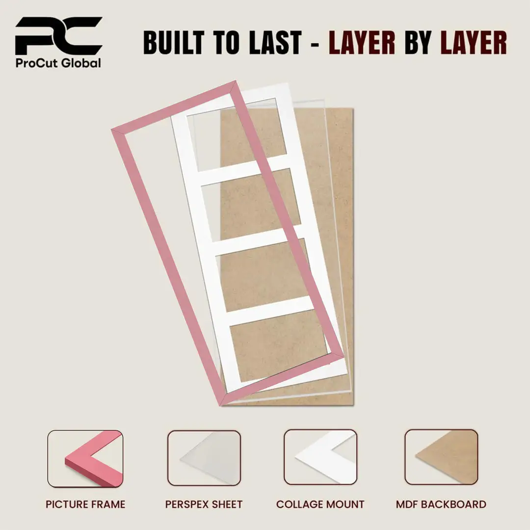 50x20cm Pastel Pink Sleek Multi Aperture Photo Frame - Fits 6x4" (x4) Photos | Collage Frame thumbnail 5