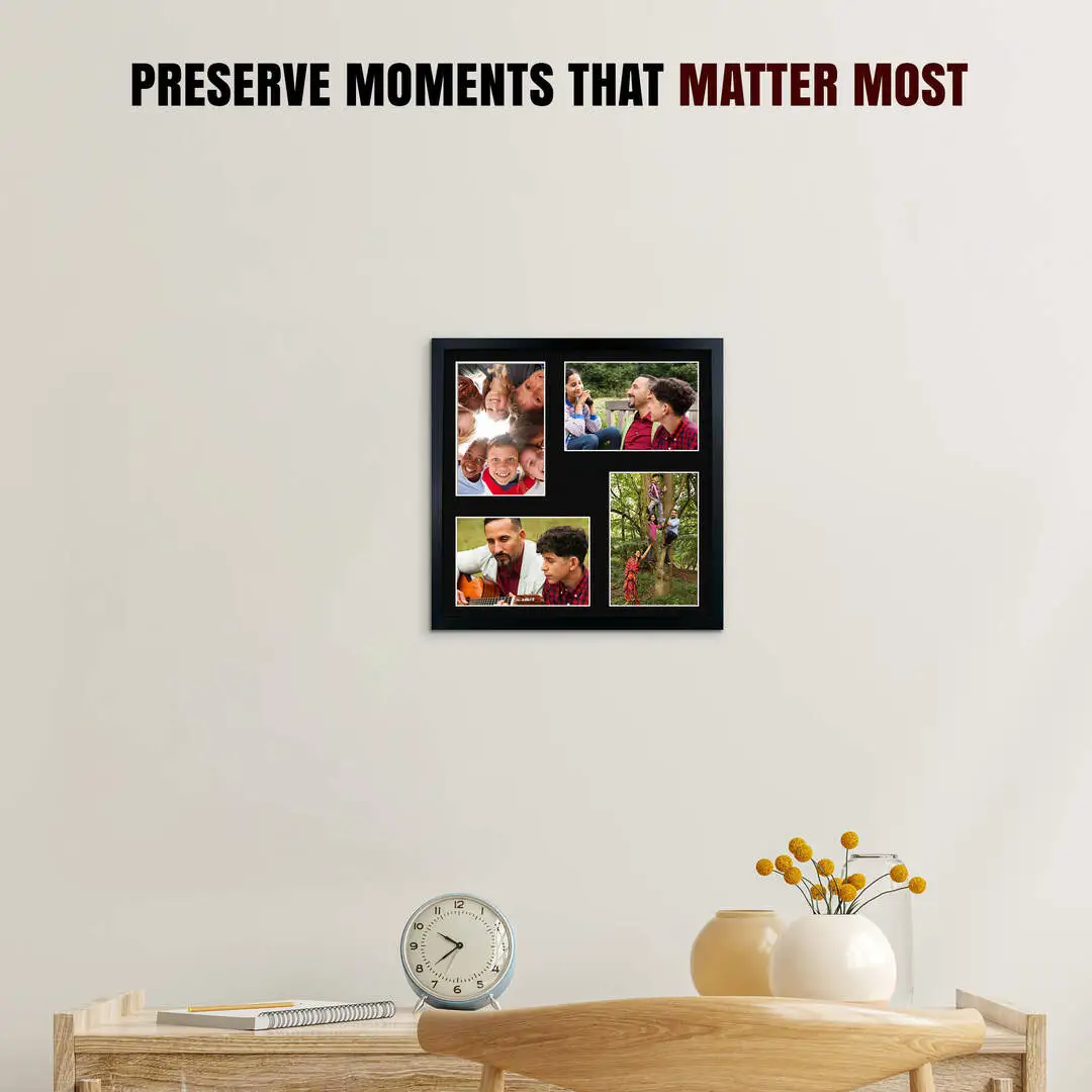 12x12" Black Sleek Multi Aperture Photo Frame Holds 6x4" (x4) Photos With Black Mount | Modern Collage Frame thumbnail 2