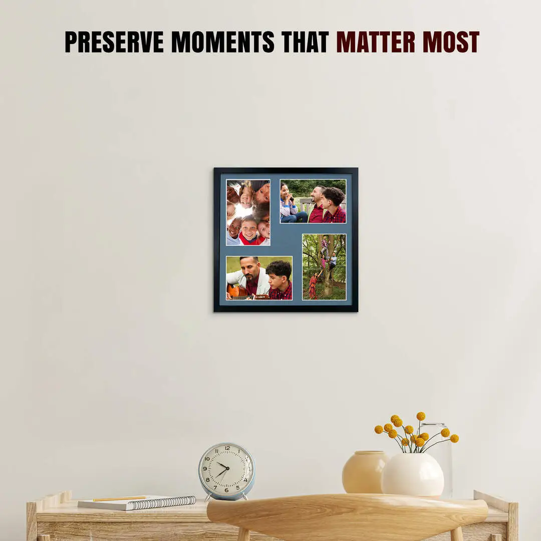 12x12" Black Sleek Multi Aperture Photo Frame - Fits 6x4" (x4) Photos | Collage Frame thumbnail 2