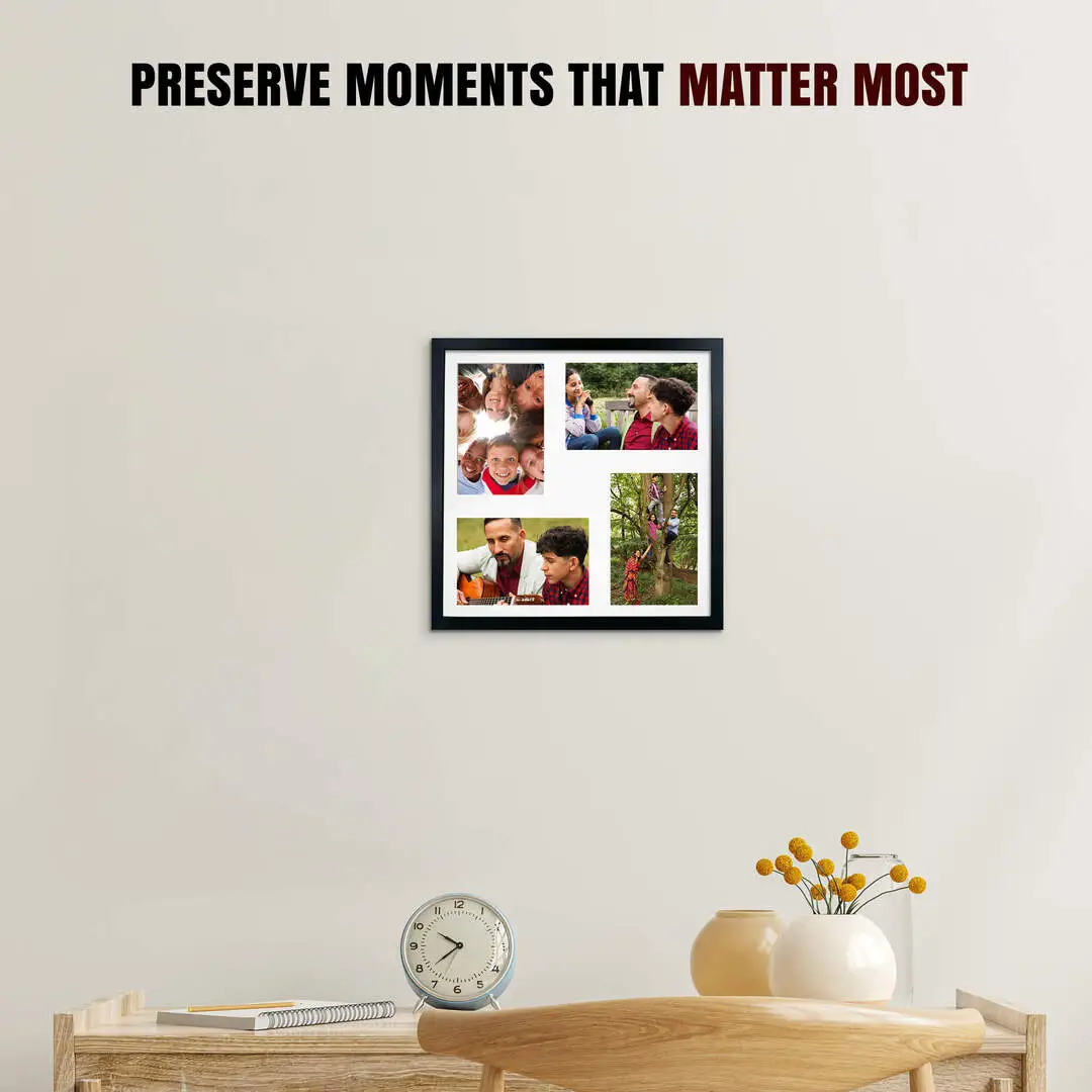 12x12" Black Sleek Multi Aperture Photo Frame - Fits 6x4" (x4) Photos | Collage Frame thumbnail 2