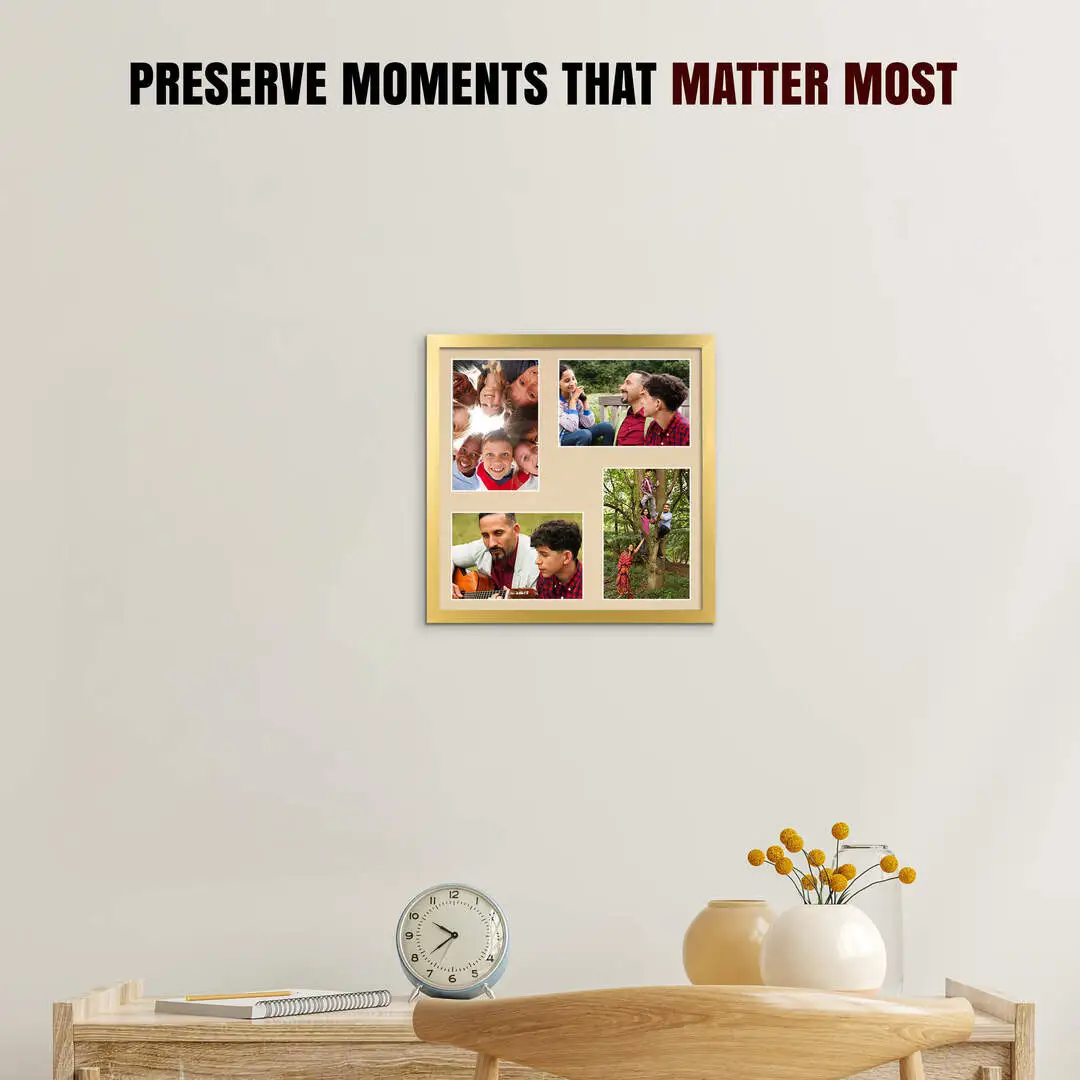 12x12" Sleek Gold Multi Aperture Photo Frame - Fits 6x4" (x4) Photos | Collage Frame thumbnail 2
