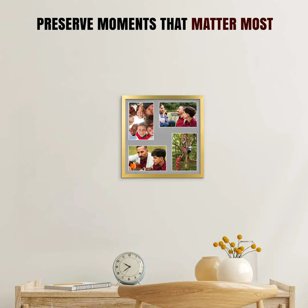 12x12" Gold Sleek Multi Aperture Photo Frame Holds 6x4" (x4) Photos With Silver Mount | Modern Collage Frame thumbnail 2