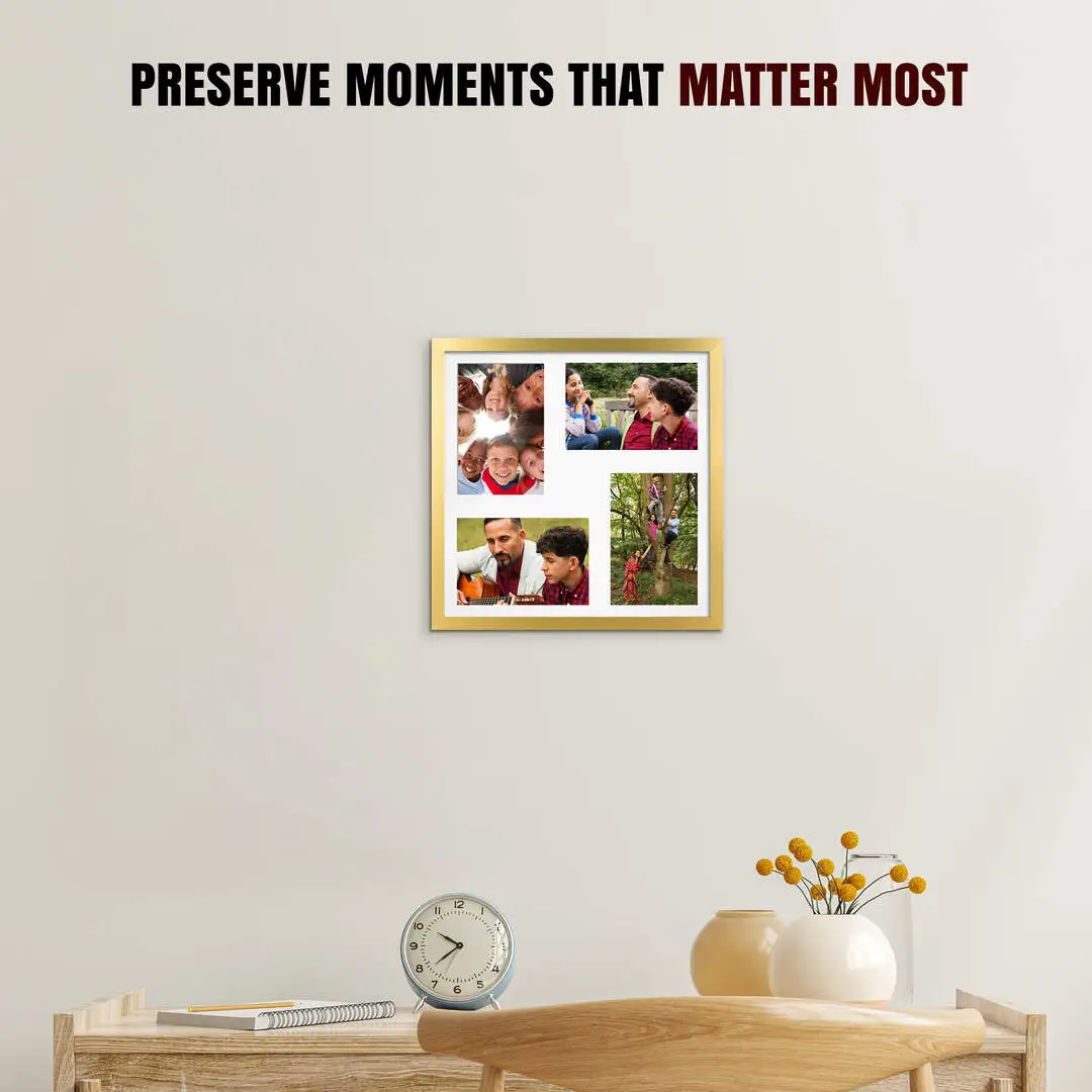 12x12" Sleek Gold Multi Aperture Photo Frame - Fits 6x4" (x4) Photos | Collage Frame thumbnail 2