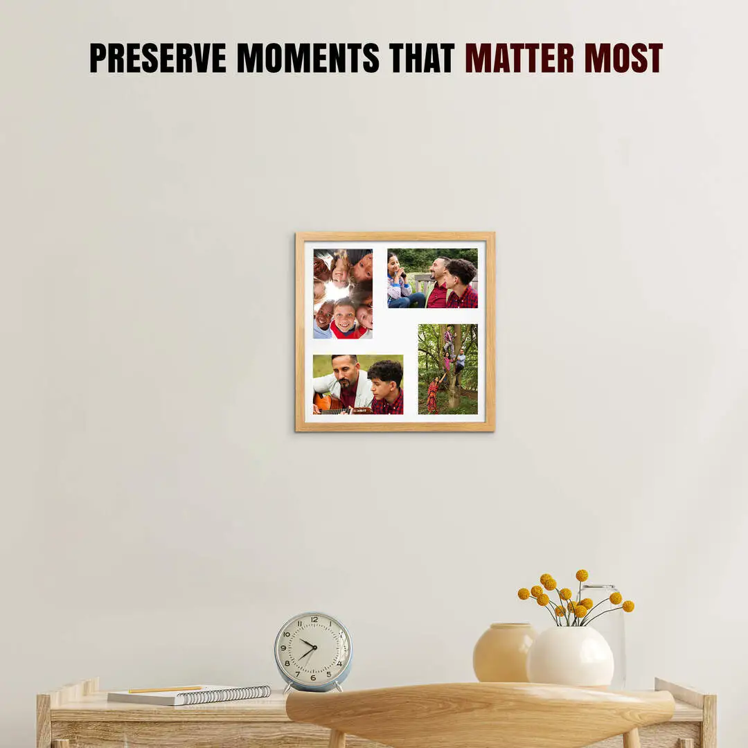 12x12" Oak Sleek Multi Aperture Photo Frame - Fits 6x4" (x4) Photos | Collage Frame thumbnail 2