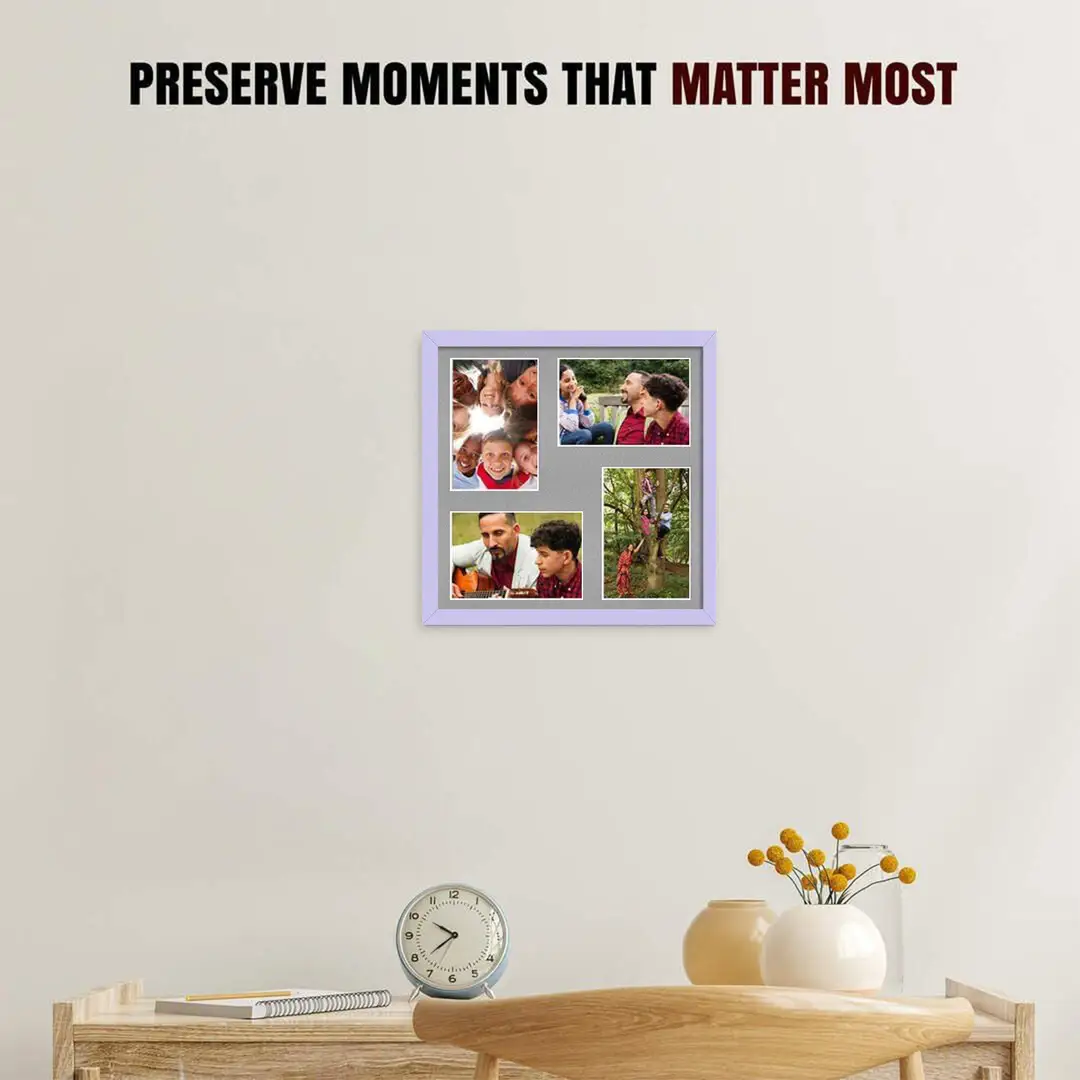 12x12" Purple Sleek Multi Aperture Photo Frame Holds 6x4" (x4) Photos With Silver Mount | Modern Collage Frame thumbnail 2