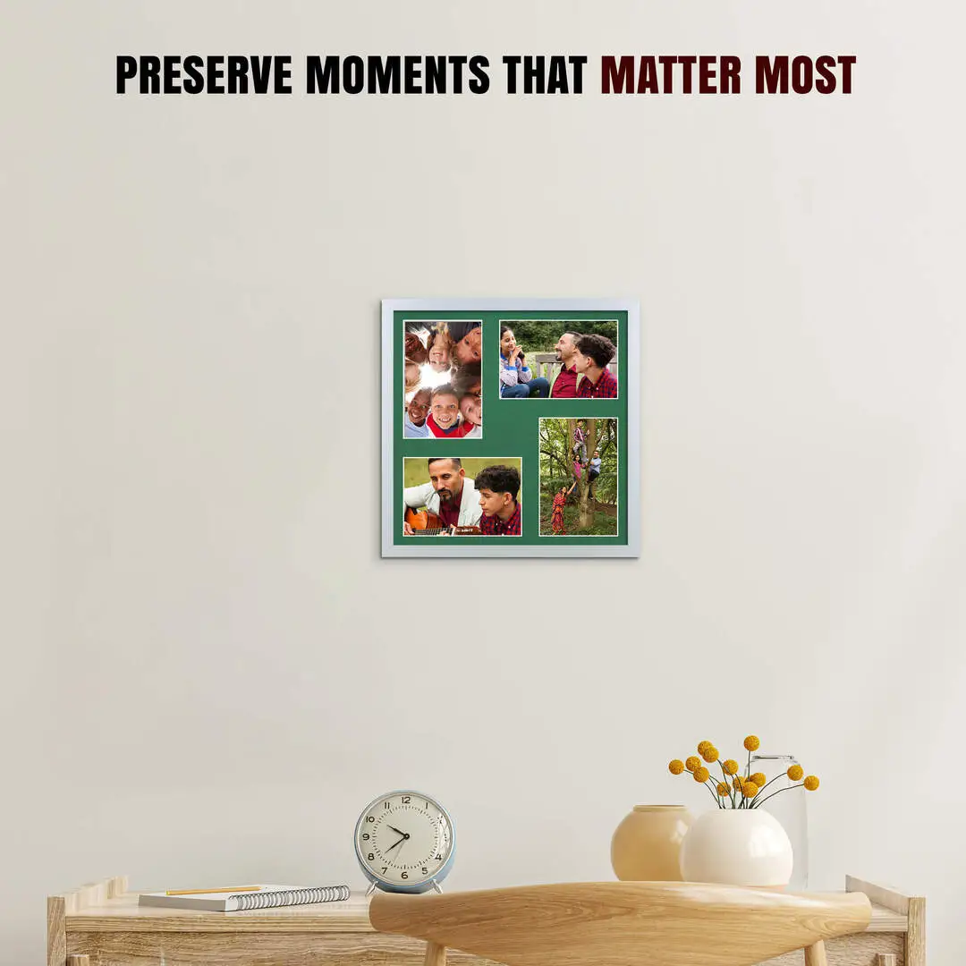 12x12" Sleek Silver Multi Aperture Photo Frame - Fits 6x4" (x4) Photos | Collage Frame thumbnail 2