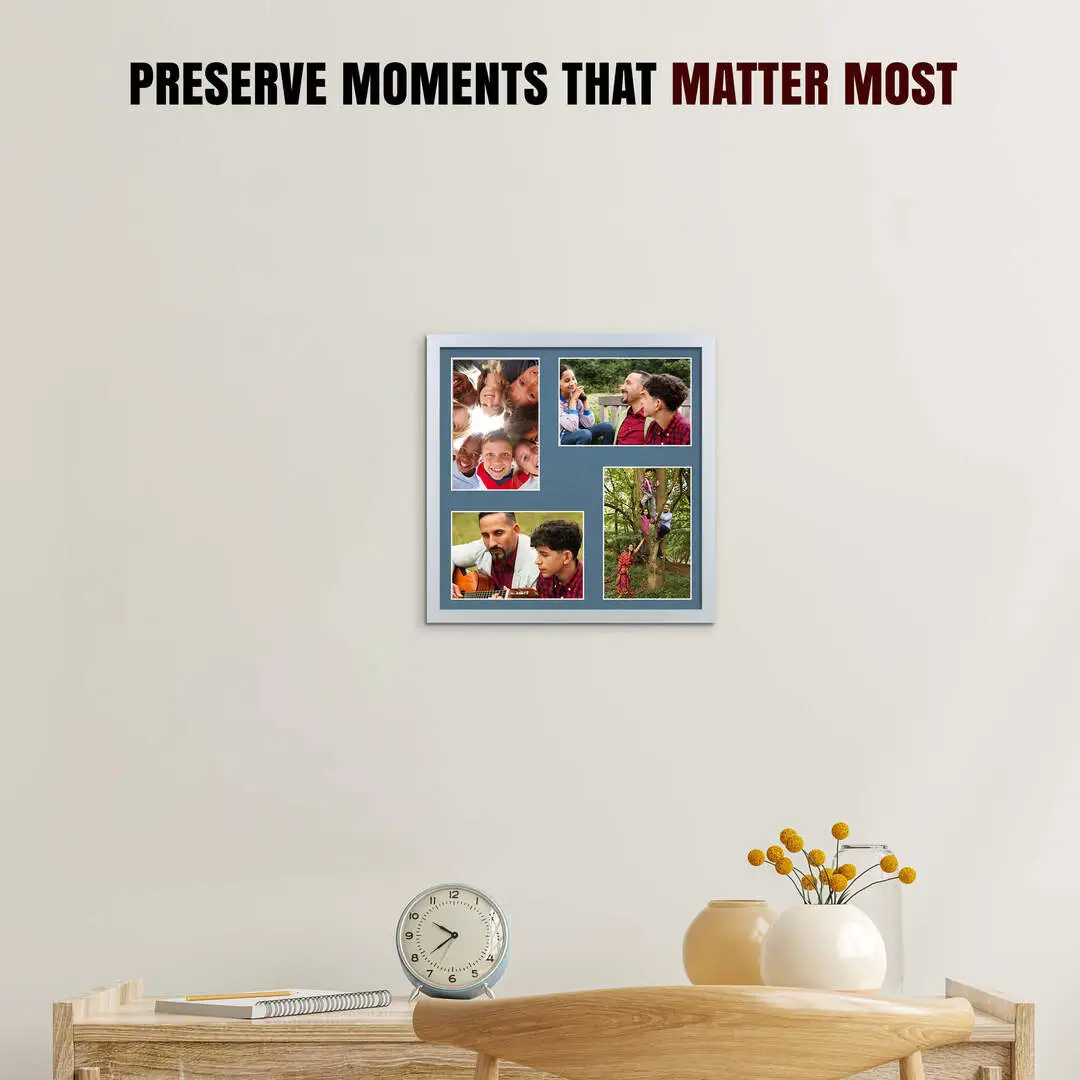 12x12" Silver Sleek Multi Aperture Photo Frame - Fits 6x4" (x4) Photos | Collage Frame thumbnail 2