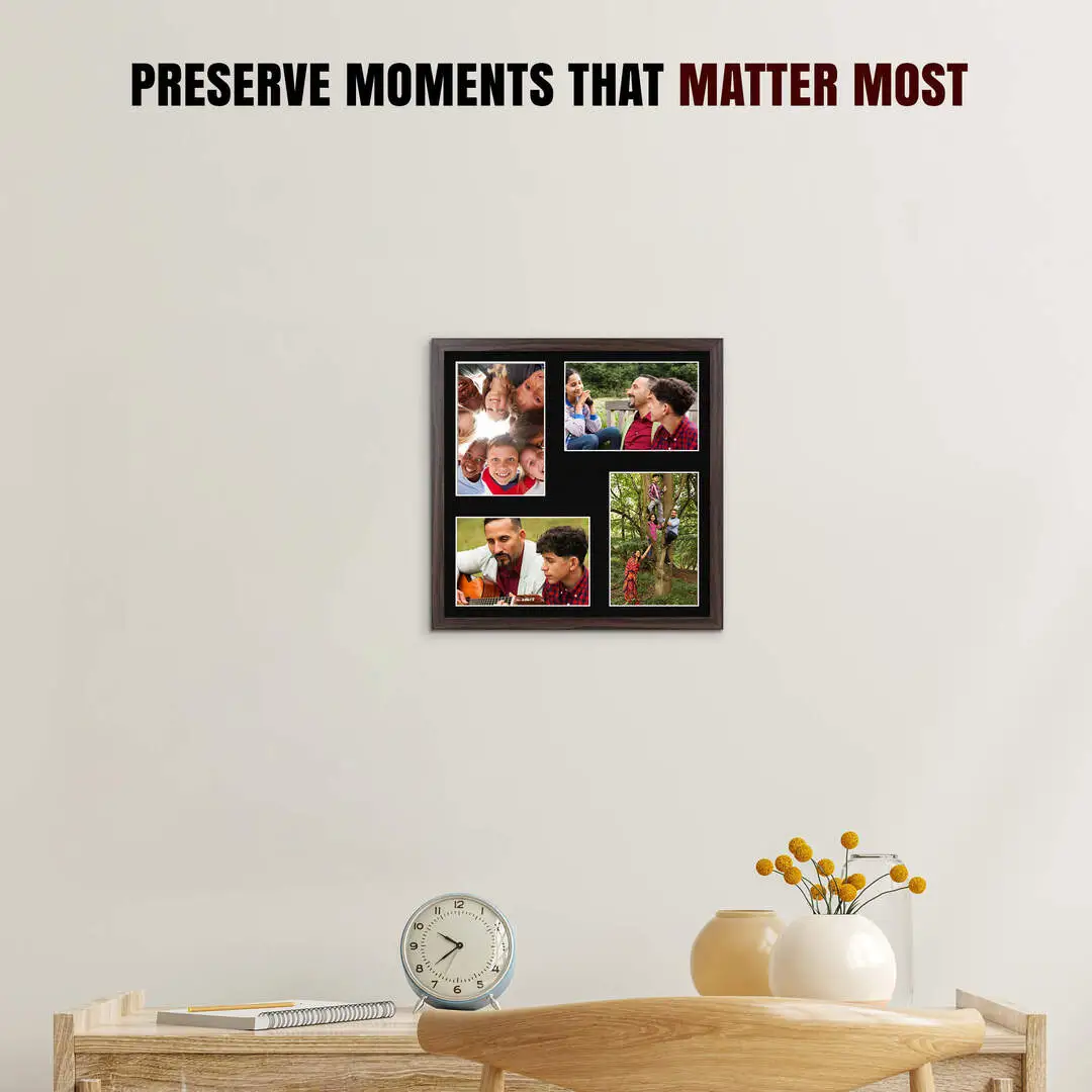 12x12" Sleek Walnut Multi Aperture Photo Frame - Fits 6x4" (x4) Photos | Collage Frame thumbnail 2